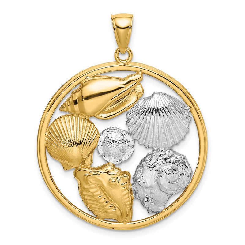 „14K Gelb- und Rhodiumgold Charm mit Weißrhodium-Muschel-Cluster im Kreis