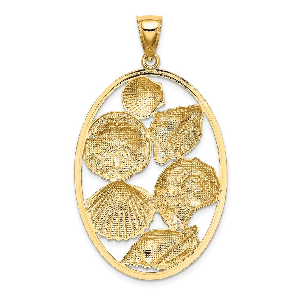 14K Gelb- und Rhodiumgold Charm mit Muschel-Cluster in Weißrhodium in ovalem Rahmen