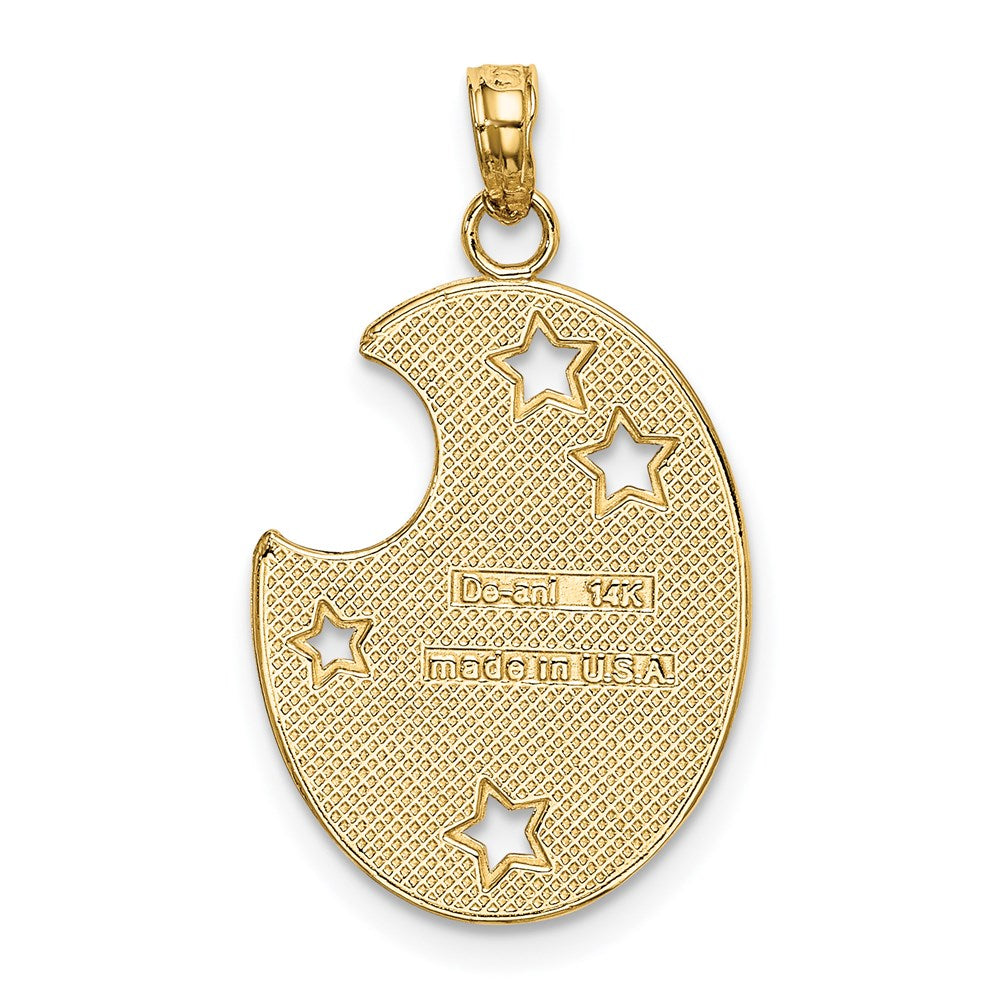 14 Karat Gelb- und Rhodiumgold mit Rhodium WISH DREAM BELIEVE Mond-und-Sterne-Charm