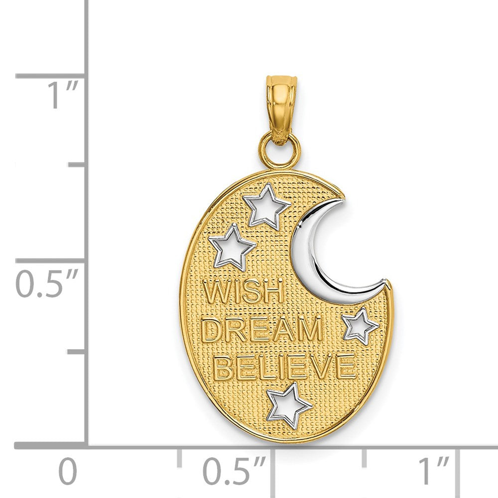 14 Karat Gelb- und Rhodiumgold mit Rhodium WISH DREAM BELIEVE Mond-und-Sterne-Charm