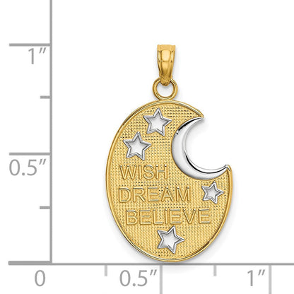 14 Karat Gelb- und Rhodiumgold mit Rhodium WISH DREAM BELIEVE Mond-und-Sterne-Charm