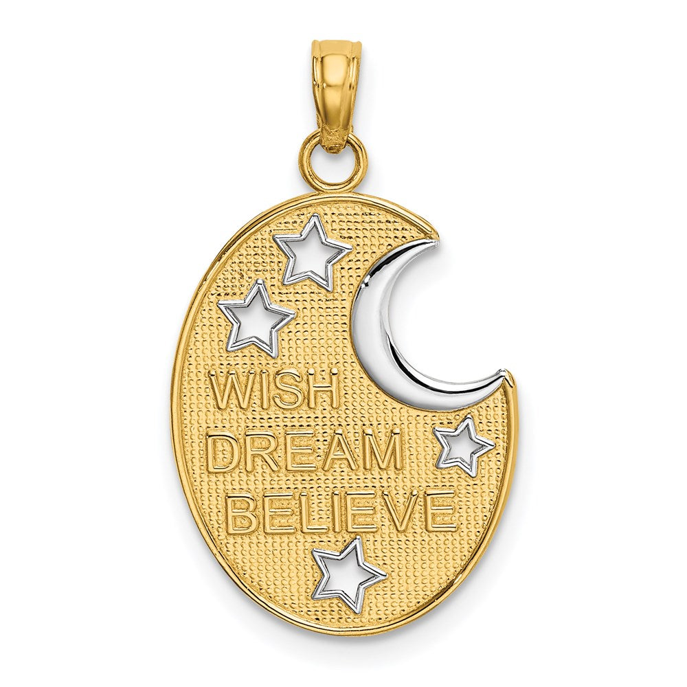 14 Karat Gelb- und Rhodiumgold mit Rhodium WISH DREAM BELIEVE Mond-und-Sterne-Charm