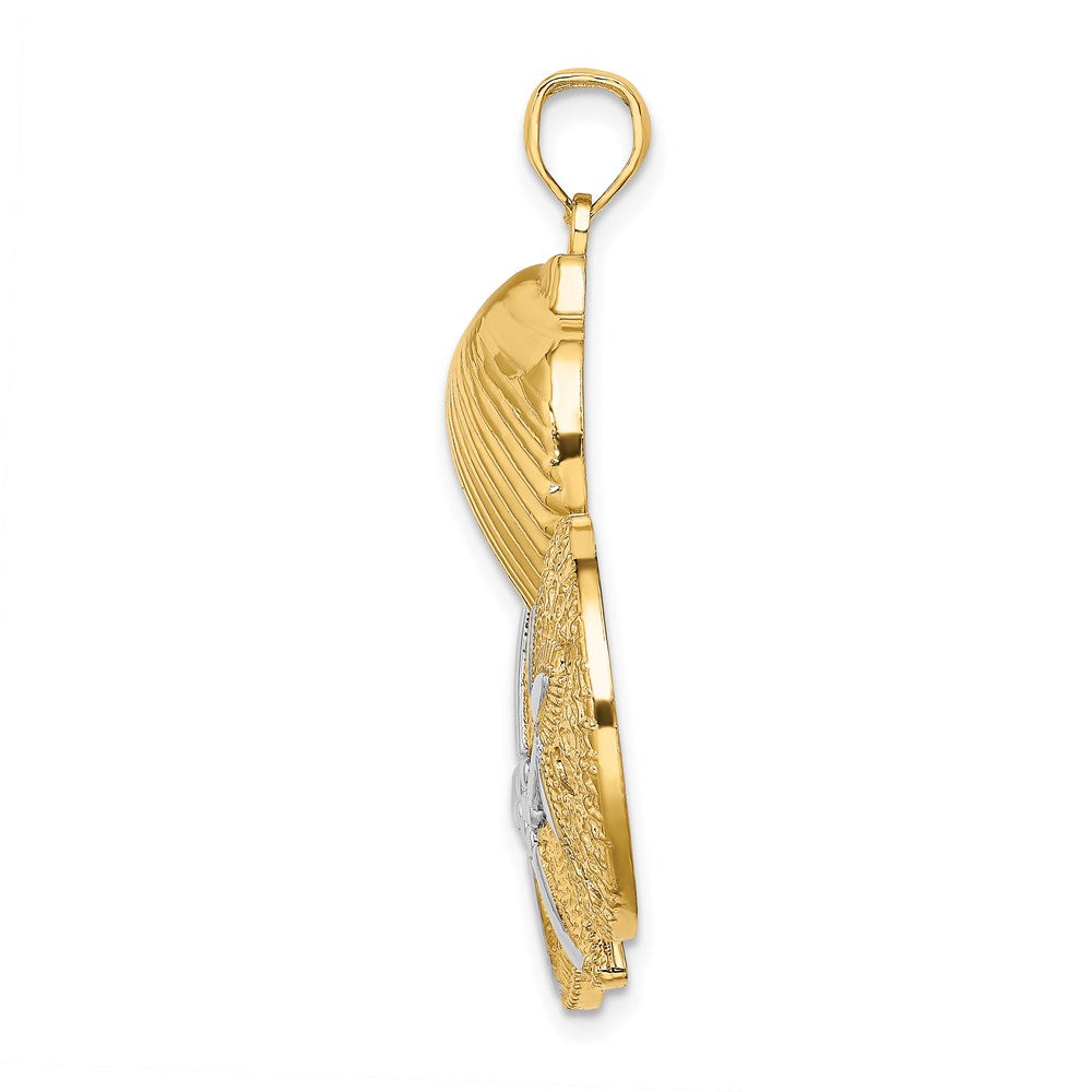 14K Gelbgold und Rhodium mit Weißrhodium Muschel-Seestern- und Sanddollar-Charm