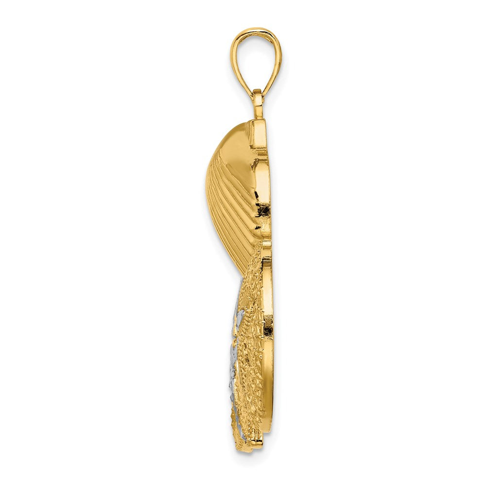 14K Gelb- & Rhodiumgold Diamantschliff Muschel-Seestern-Sanddollar-Charm mit Weißrhod
