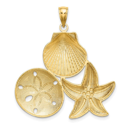 14K Gelb- & Rhodiumgold Diamantschliff Muschel-Seestern-Sanddollar-Charm mit Weißrhod