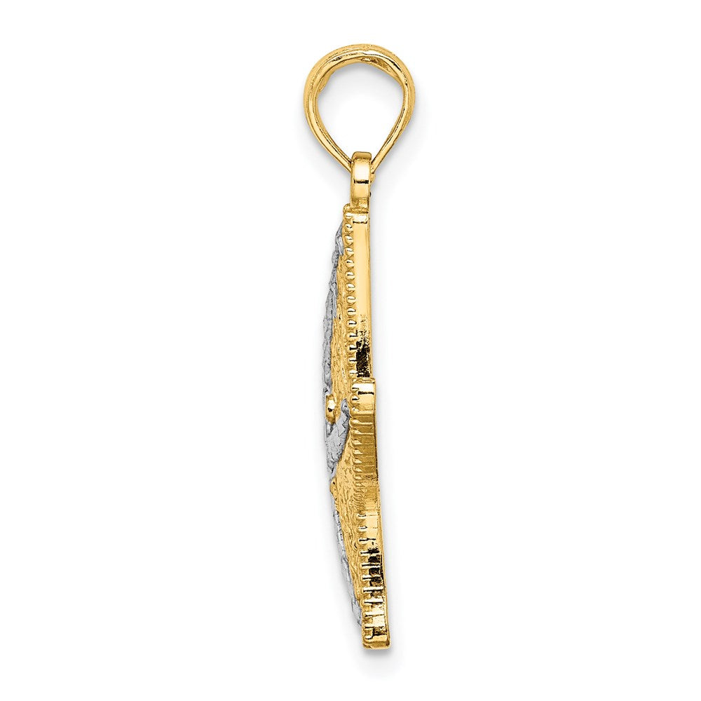 14K Gelb- und Rhodiumgold Rhodium Diamantgeschliffener Kleiner Seestern-Charm