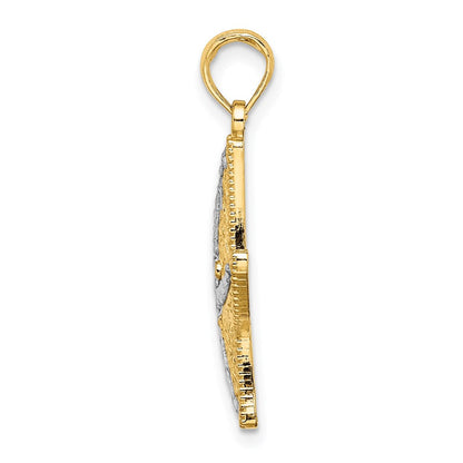 14K Gelb- und Rhodiumgold Rhodium Diamantgeschliffener Kleiner Seestern-Charm