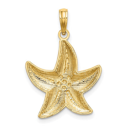 14K Gelb- und Rhodiumgold Rhodium Diamantgeschliffener Kleiner Seestern-Charm