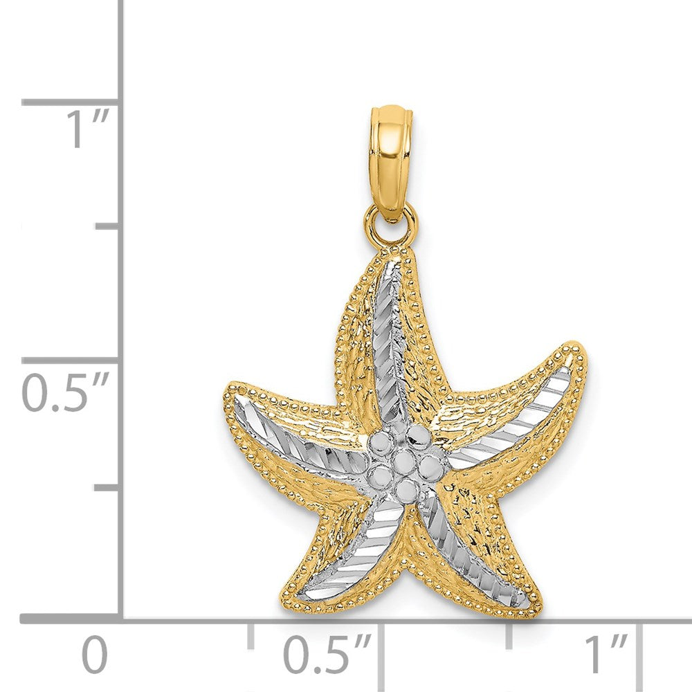 14K Gelb- und Rhodiumgold Rhodium Diamantgeschliffener Kleiner Seestern-Charm
