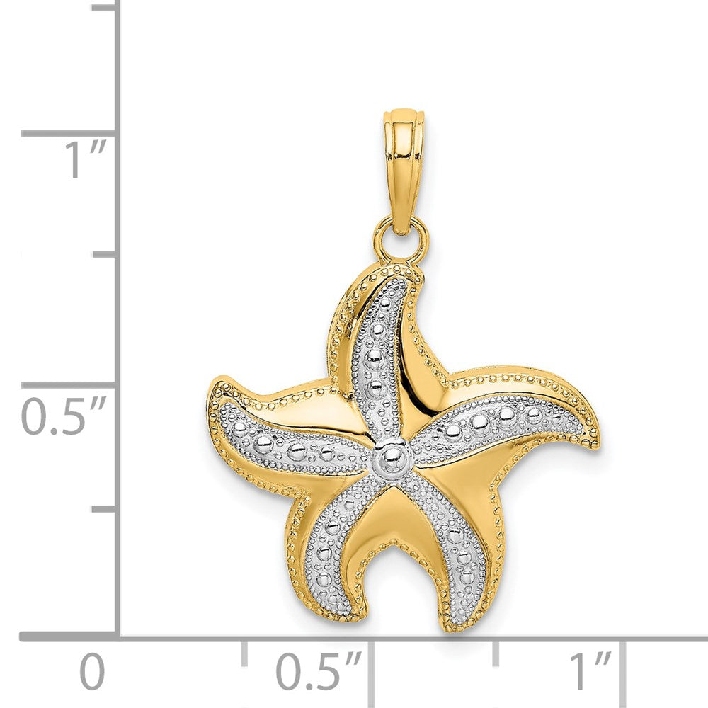 14K Gelbgold & Rhodium Diamantgeschliffener Polierter Seestern-Charm
