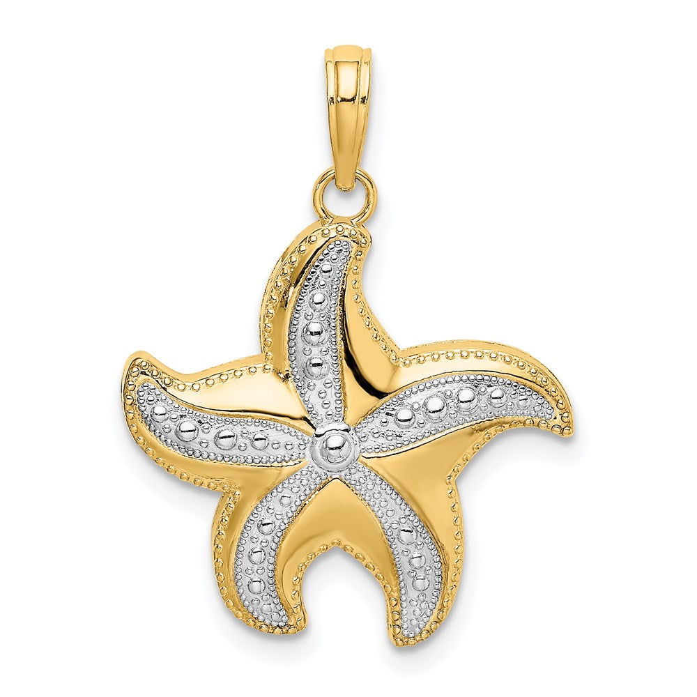 14K Gelbgold & Rhodium Diamantgeschliffener Polierter Seestern-Charm