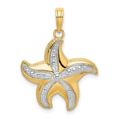 14K Gelbgold & Rhodium Diamantgeschliffener Polierter Seestern-Charm