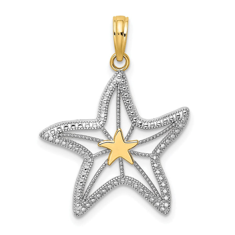 14K Gelbgold und Rhodium mit Weißrhodium kleiner Seestern-Charm