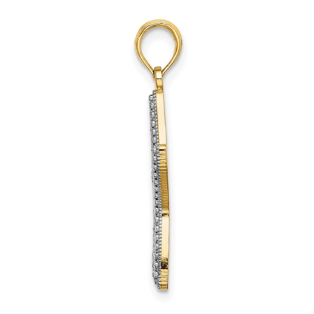 14 Karat Gelb- und Rhodiumgold mit Weißrhodium diamantgeschliffener Seestern-Charm mit Stern