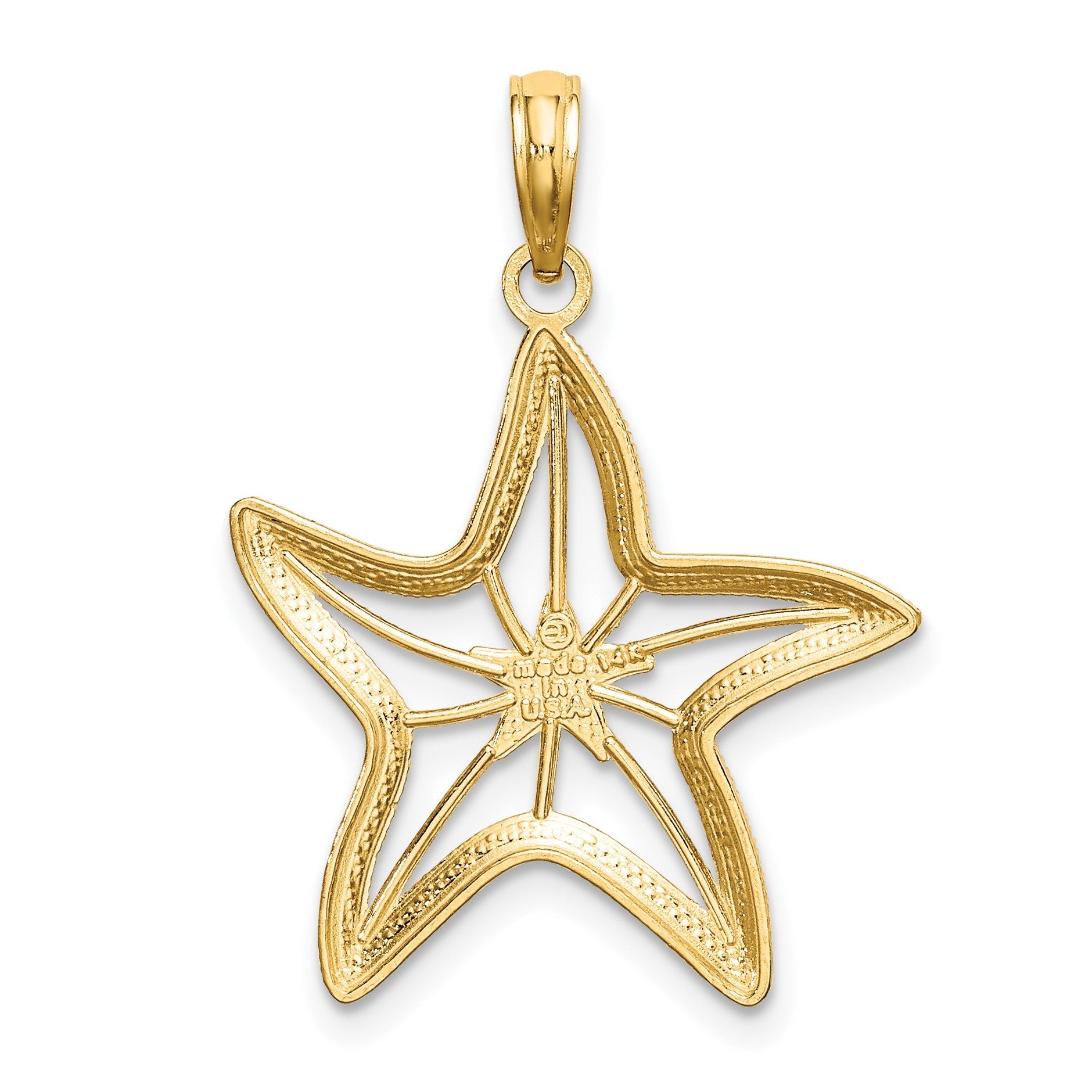 14 Karat Gelb- und Rhodiumgold mit Weißrhodium diamantgeschliffener Seestern-Charm mit Stern