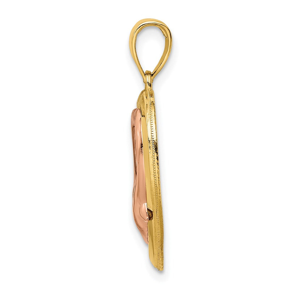 14K Bicolor-Gold Delfine im Herzrahmen Charm mit Weißrhodium