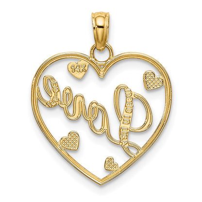 14K Gelb & Rhodium mit Rhodium Liebe mit Herzen Anhänger