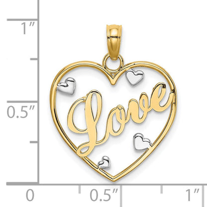 14K Gelb & Rhodium mit Rhodium Liebe mit Herzen Anhänger