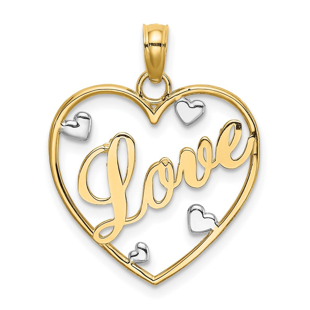 14K Gelb & Rhodium mit Rhodium Liebe mit Herzen Anhänger