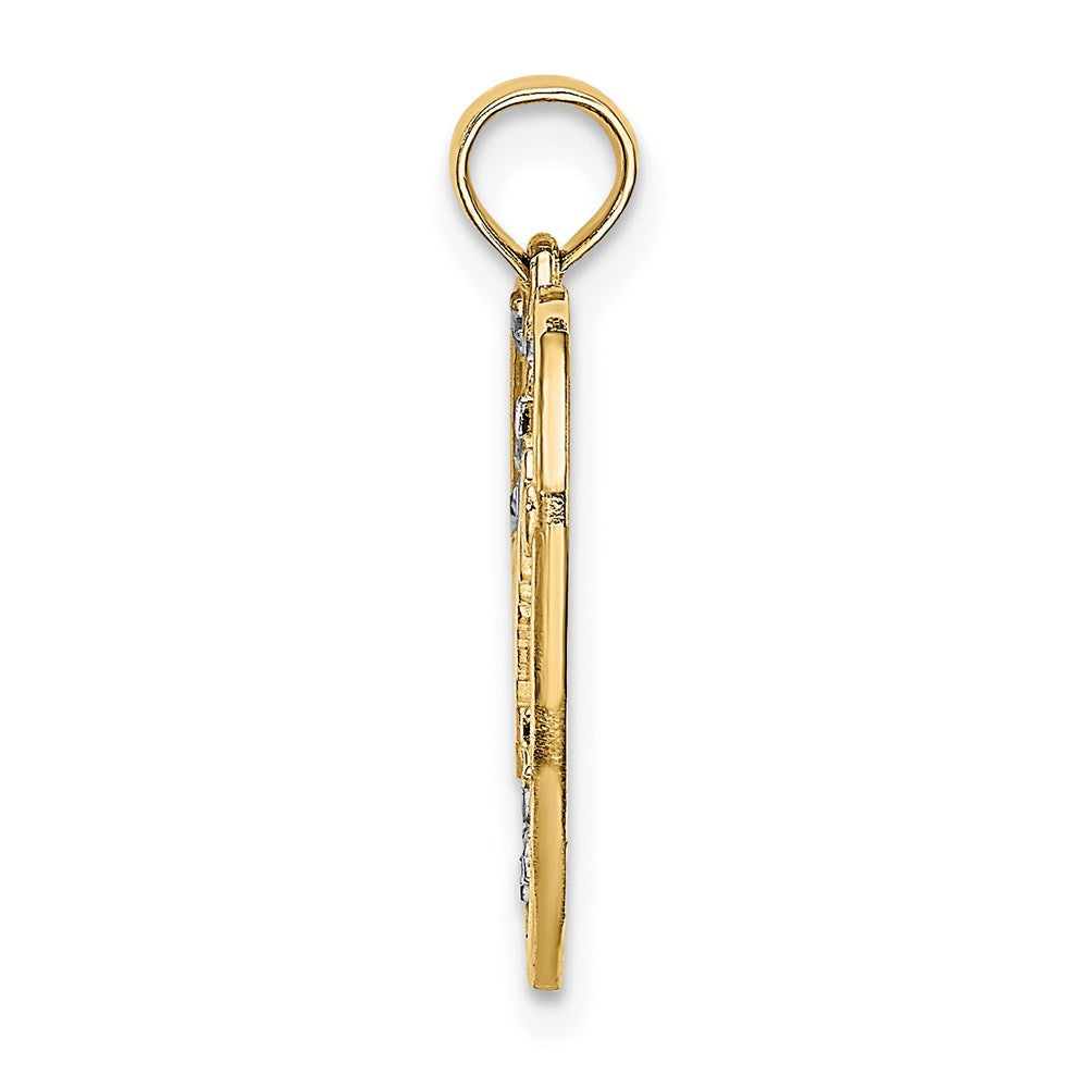 14K Gelb & Rhodium mit Rhodium Diamantiert Traum Herz mit Sterne Charm