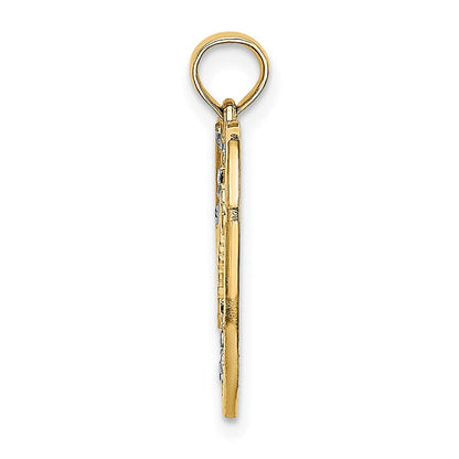 14K Gelb & Rhodium mit Rhodium Diamantiert Traum Herz mit Sterne Charm