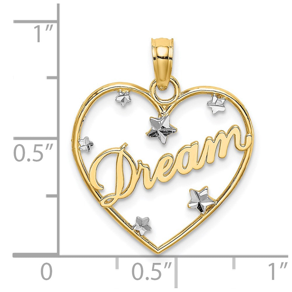 14K Gelb & Rhodium mit Rhodium Diamantiert Traum Herz mit Sterne Charm