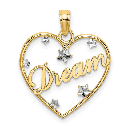 14K Gelb & Rhodium mit Rhodium Diamantiert Traum Herz mit Sterne Charm