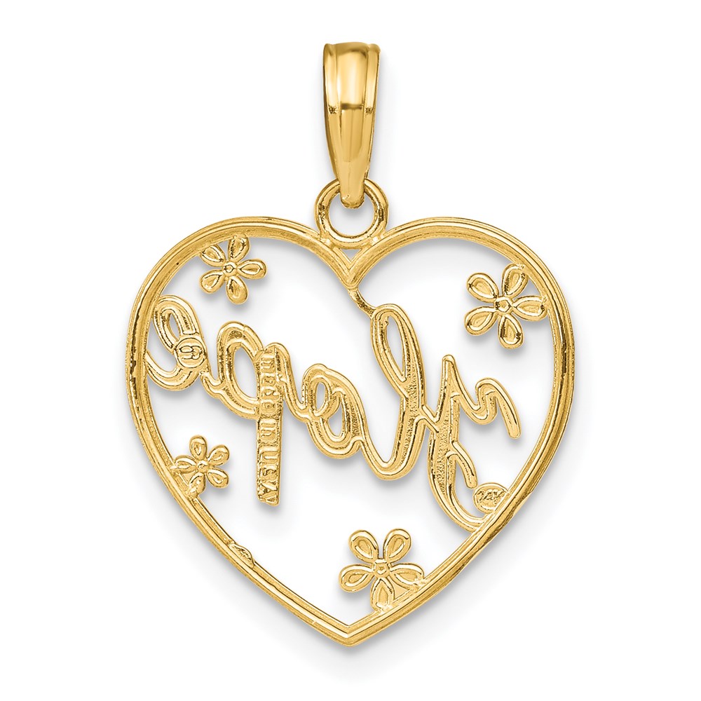 14K Gelb & Rhodium mit Rhodium Hoffnung in Herz mit Blumen Charm