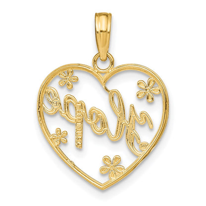 14K Gelb & Rhodium mit Rhodium Hoffnung in Herz mit Blumen Charm