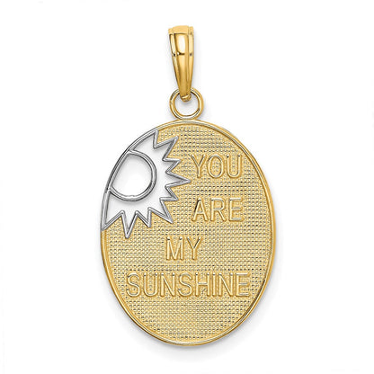 14K Gelb- und Rhodiumgold mit Rhodium „YOU ARE MY SUNSHINE“ Sonne-Charm mit Ausschnitt