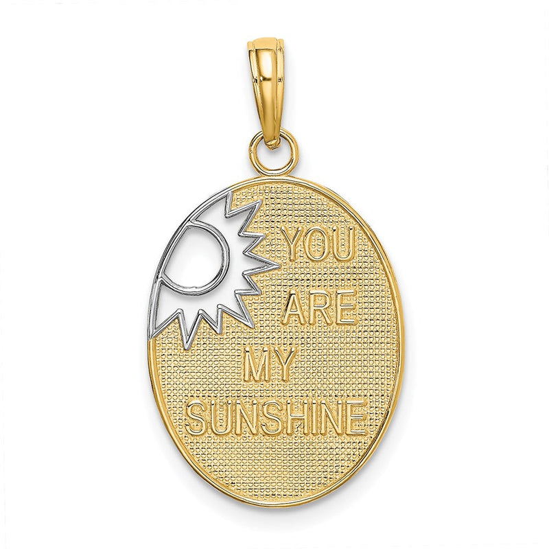 14K Gelb- und Rhodiumgold mit Rhodium „YOU ARE MY SUNSHINE“ Sonne-Charm mit Ausschnitt