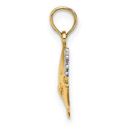 14K Gelb & Rhodium mit Weiß 2-d Fisch mit Bubbles Charm