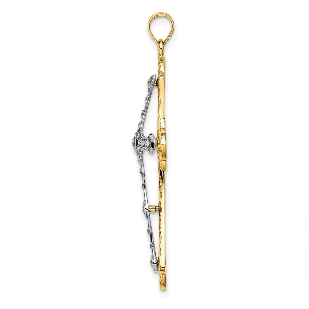14K Bicolor-Gold Kreuz-Charm mit Diamantschliff und Filigranarbeit