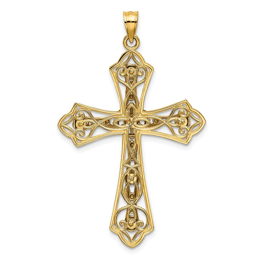 14K Bicolor-Gold Kreuz-Charm mit Diamantschliff und Filigranarbeit