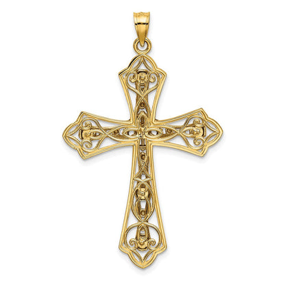 14K Bicolor-Gold Kreuz-Charm mit Diamantschliff und Filigranarbeit