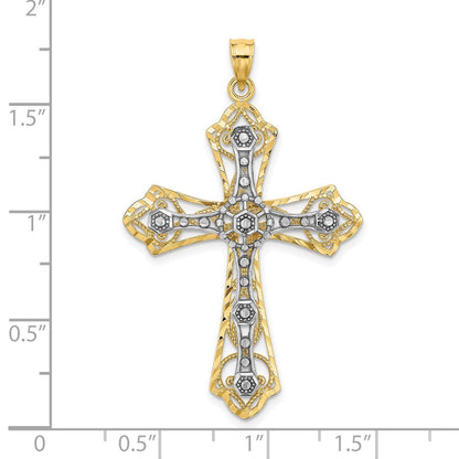 14K Bicolor-Gold Kreuz-Charm mit Diamantschliff und Filigranarbeit