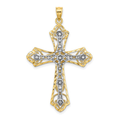 14K Bicolor-Gold Kreuz-Charm mit Diamantschliff und Filigranarbeit