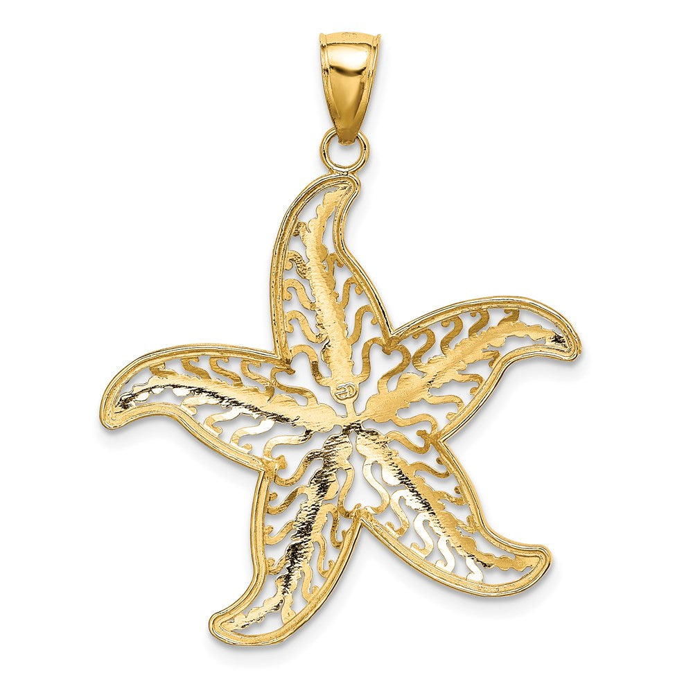 14 Karat Gelbgold und Rhodium mit Weißrhodium-Seestern-Filigrancharm