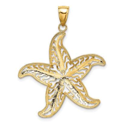 14 Karat Gelbgold und Rhodium mit Weißrhodium-Seestern-Filigrancharm