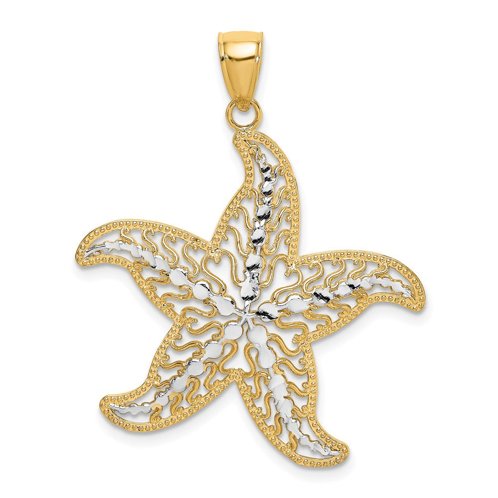 14 Karat Gelbgold und Rhodium mit Weißrhodium-Seestern-Filigrancharm