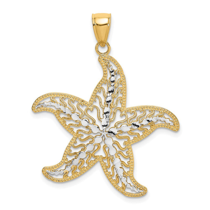 14 Karat Gelbgold und Rhodium mit Weißrhodium-Seestern-Filigrancharm