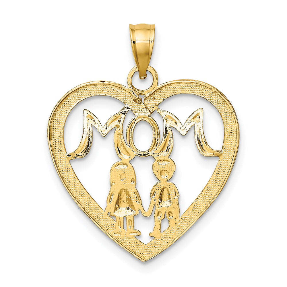 14K Gelbgold & Roségold mit Rhodium MOM-Herz-Charm mit 2 Kindern