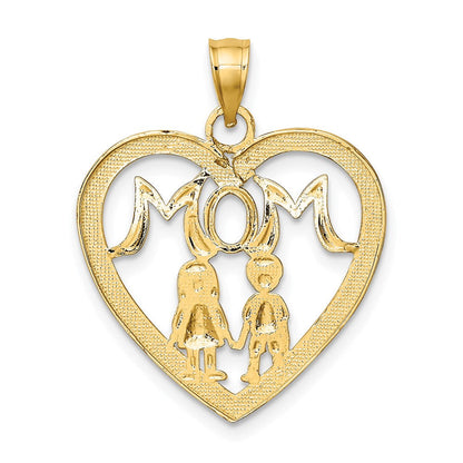 14K Gelbgold & Roségold mit Rhodium MOM-Herz-Charm mit 2 Kindern