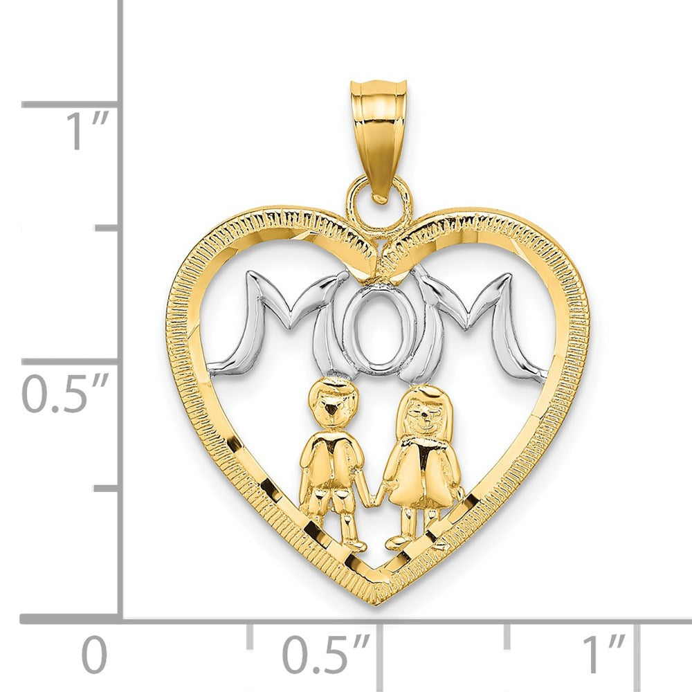 14K Gelbgold & Roségold mit Rhodium MOM-Herz-Charm mit 2 Kindern