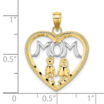 14K Gelbgold & Roségold mit Rhodium MOM-Herz-Charm mit 2 Kindern