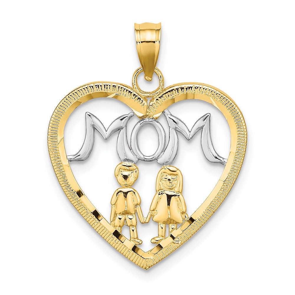 14K Gelbgold & Roségold mit Rhodium MOM-Herz-Charm mit 2 Kindern