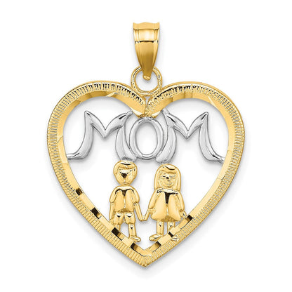 14K Gelbgold & Roségold mit Rhodium MOM-Herz-Charm mit 2 Kindern