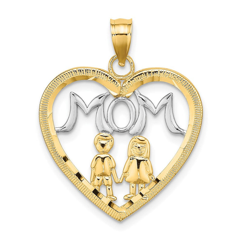 14K Gelbgold & Roségold mit Rhodium MOM-Herz-Charm mit 2 Kindern