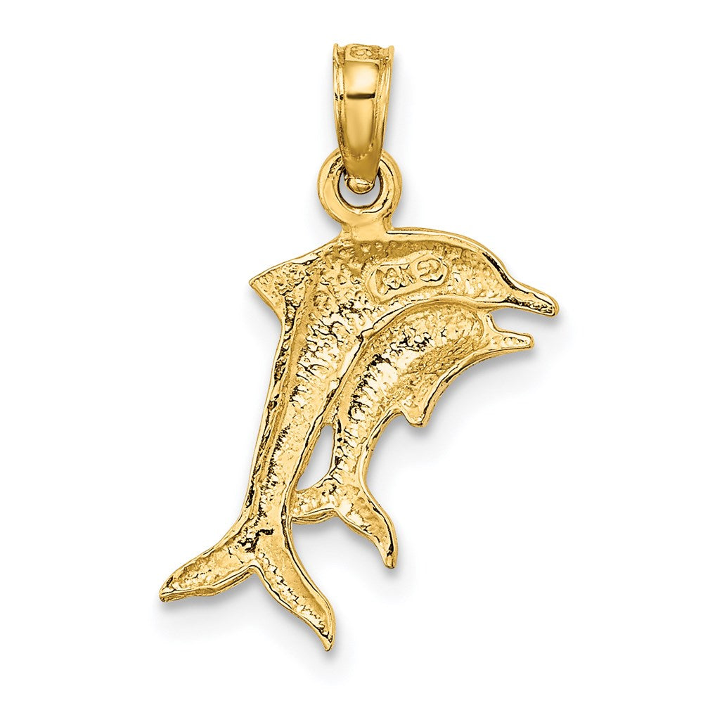 14K Gelb & Rhodium mit 2-d Poliert Dolphins Charm