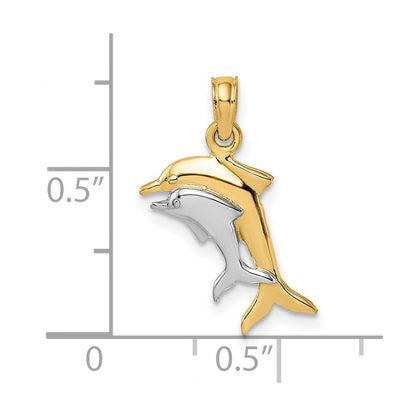 14K Gelb & Rhodium mit 2-d Poliert Dolphins Charm